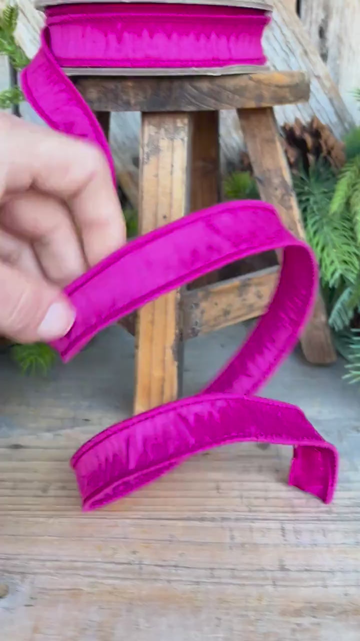7/8" Hot Pink Dupioni Ribbon, Fuchsia Pink Ribbon, Christmas Ribbon