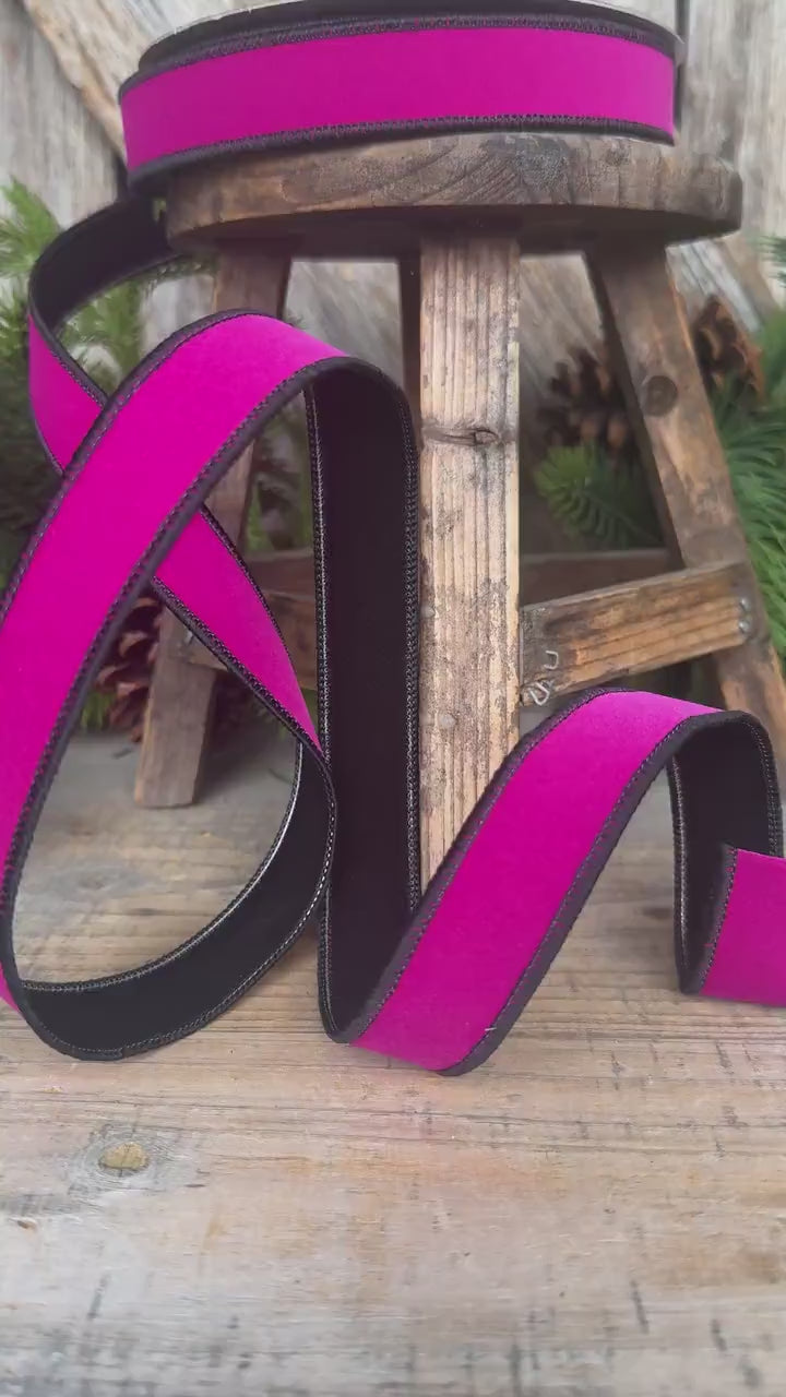 1" Hot Pink and Black Halloween Ribbon, Farrisilk Ribbon, Chroma Colors