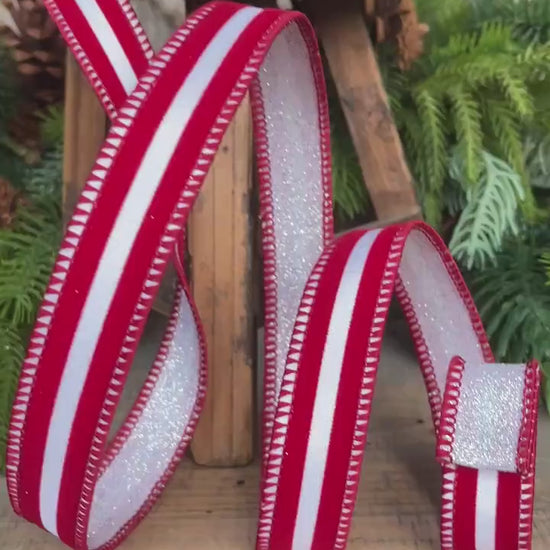 1" Red White Ribbon, Farrisilk Ribbon, Sugar Stripes Ribbon
