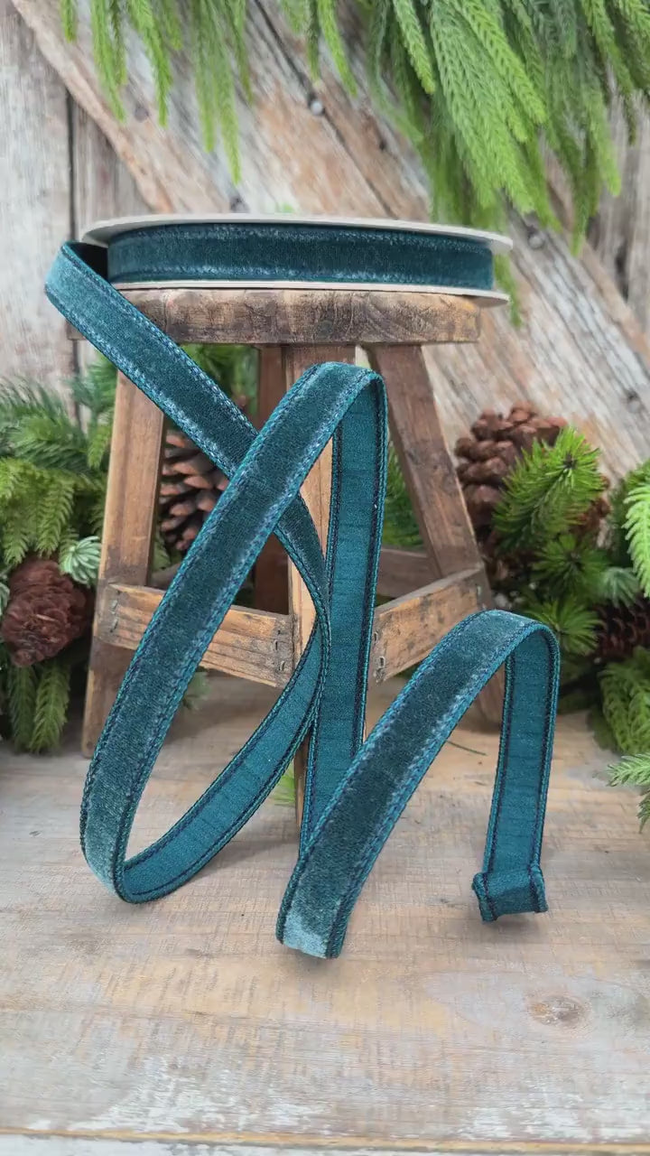 3/4" Dark Teal Velvet Luster RIbbon, Farrisilk Ribbon