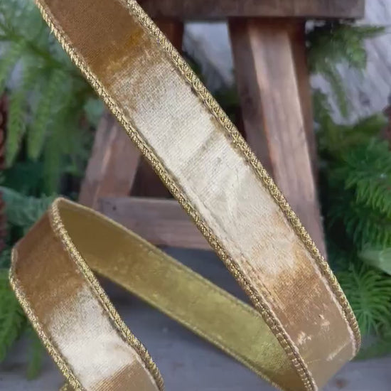 1" Gold velvet Luster Ribbon, Farrisilk ribbon, Gold ribbon