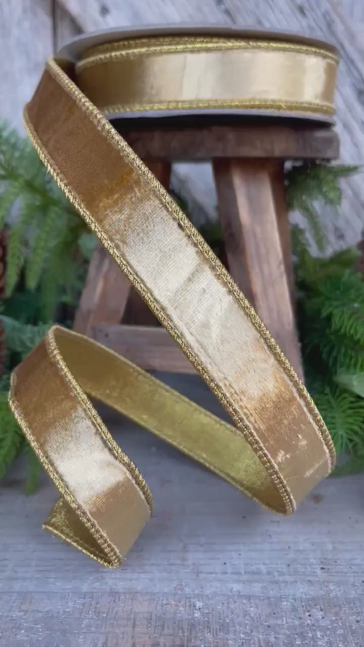 1" Gold velvet Luster Ribbon, Farrisilk ribbon, Gold ribbon