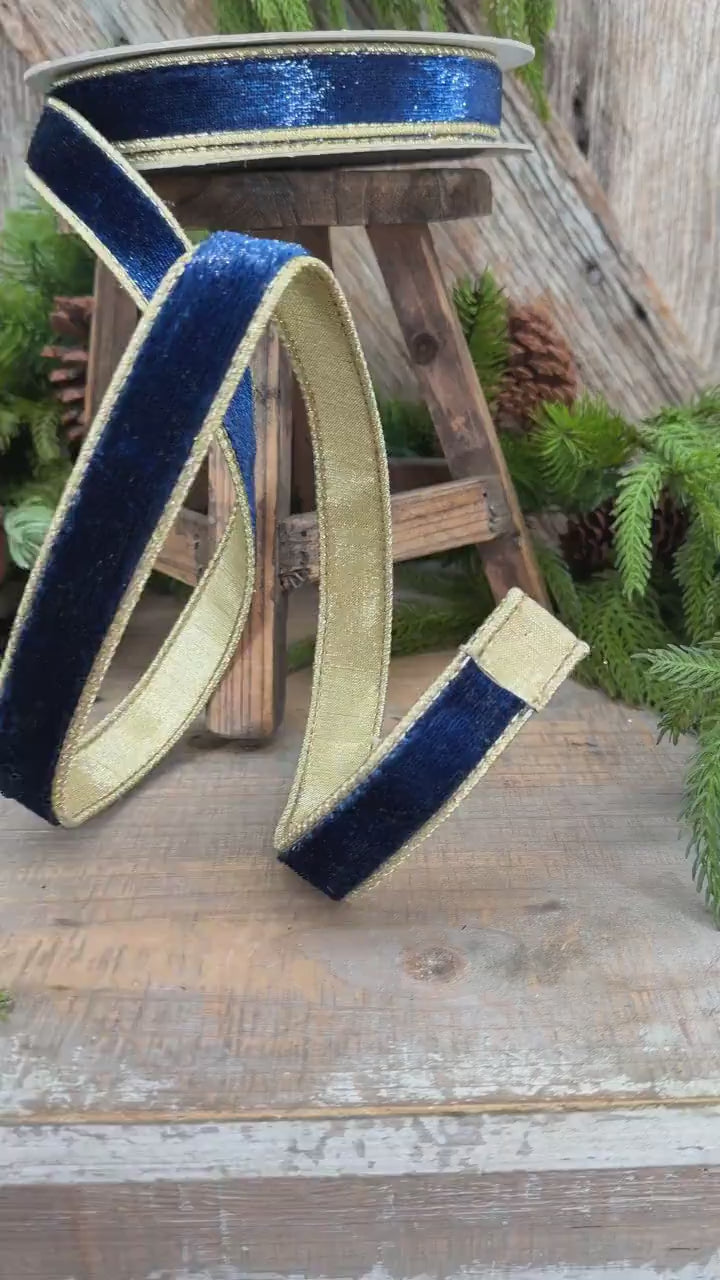 1" Navy Blue Velvet Ribbon, Farrisilk Navy Blue Velvet Sheen Ribbon