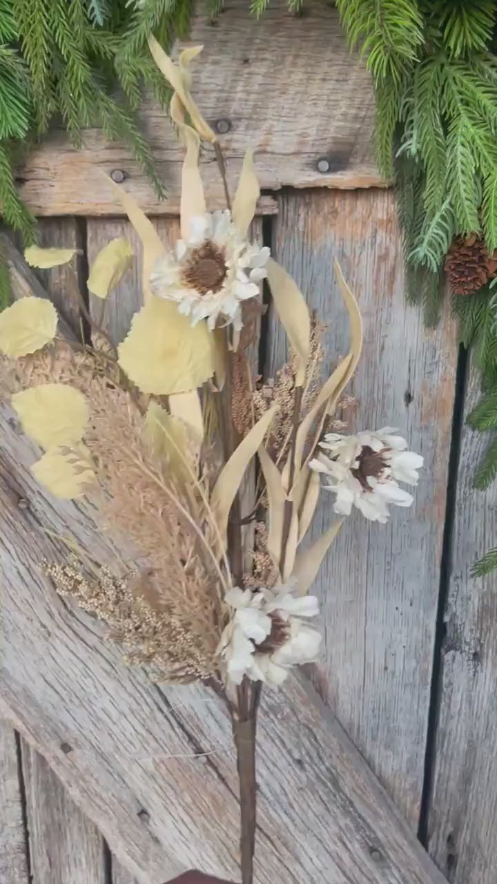 18" Fall Cream Birch Leaf Spray, Fall Greenery Bush, Fall Floral Spray