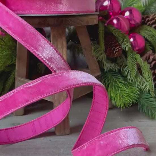 1" BubbleGum Pink Velvet Ribbon, Wired Velvet Ribbon, 1 inch Velvet Ribbon