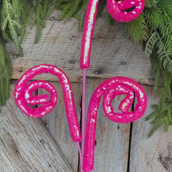 28" Hot Pink Sequin Curly Spray, Wreath Supply, Floral Supply