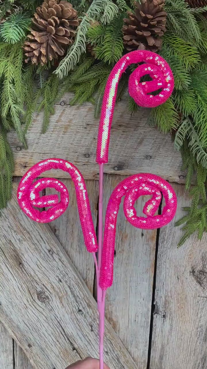 28" Hot Pink Sequin Curly Spray, Wreath Supply, Floral Supply