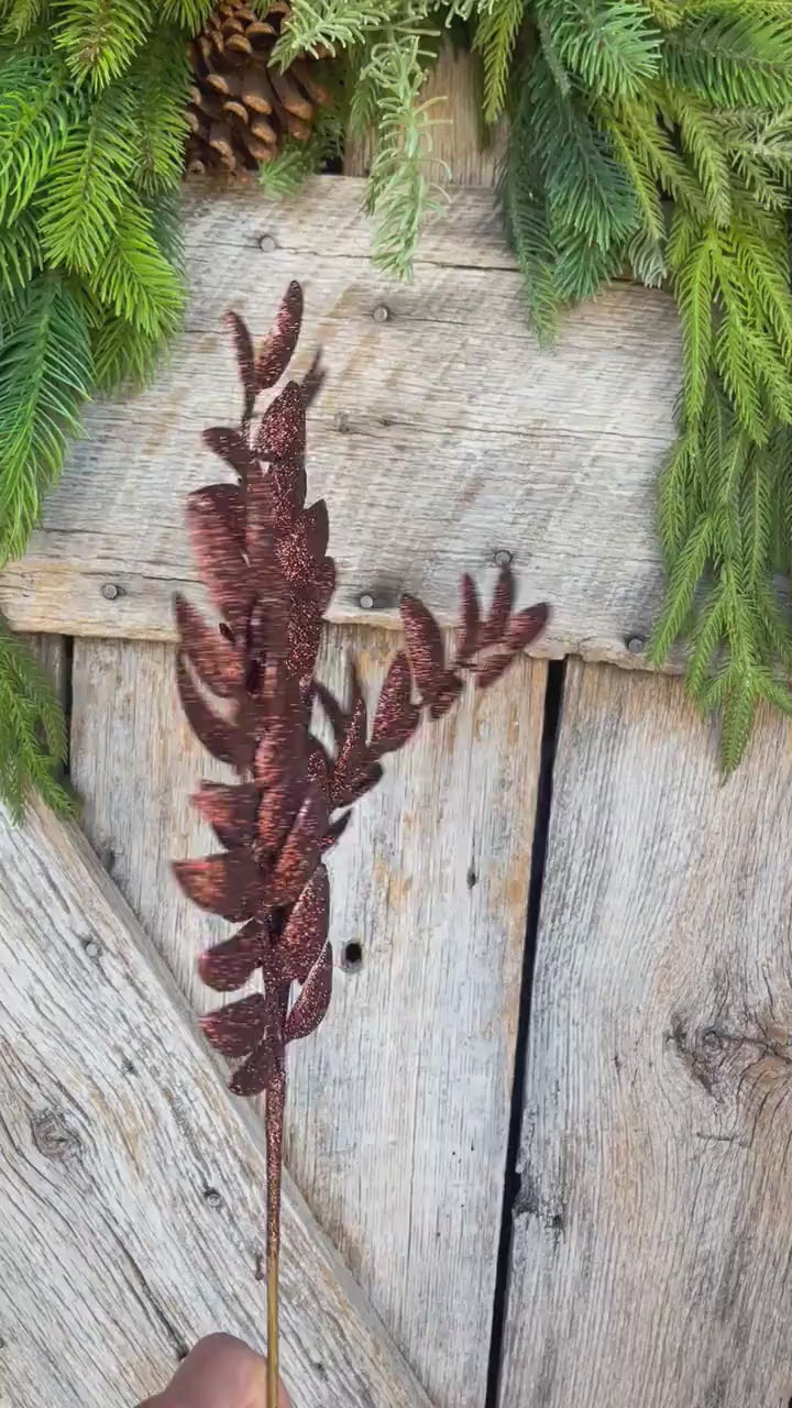 22" Chocolate Brown Honey Locust Spray, Christmas Spray, Christmas Tree Spray