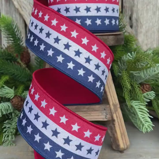 2.5" Patriotic Wired Ribbon, Stars and Stripe Ribbon, American Ribbon