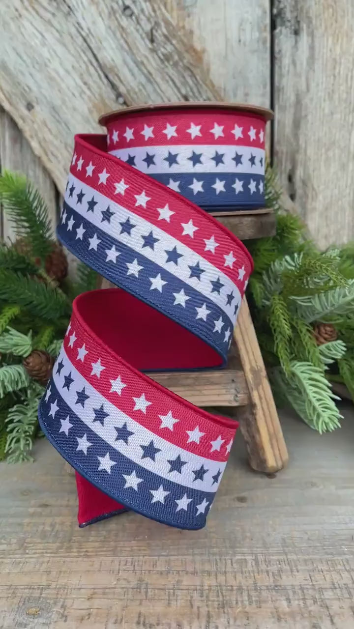 2.5" Patriotic Wired Ribbon, Stars and Stripe Ribbon, American Ribbon
