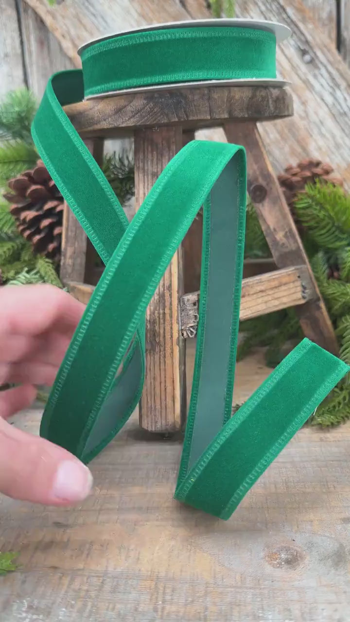 7/8" Green Velvet Ribbon, Green Ribbon