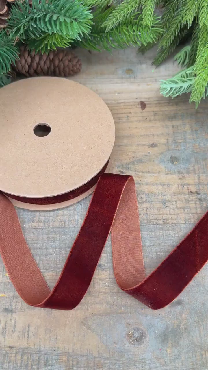 1" Gingerbread Brown Unwired Velvet Ribbon