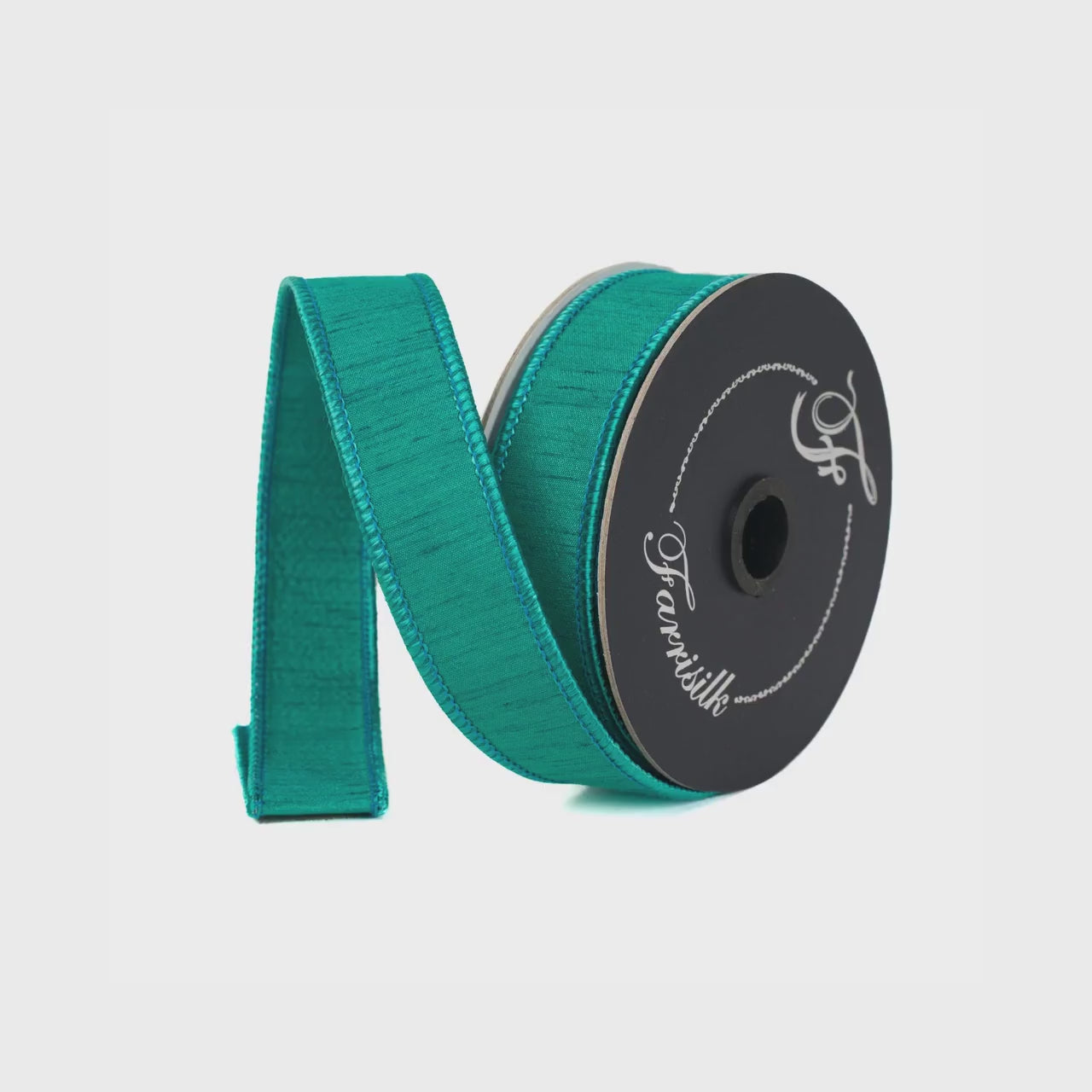 1" Teal Blue Dupion Ribbon, Farrisilk Ribbon, Wired Ribbon