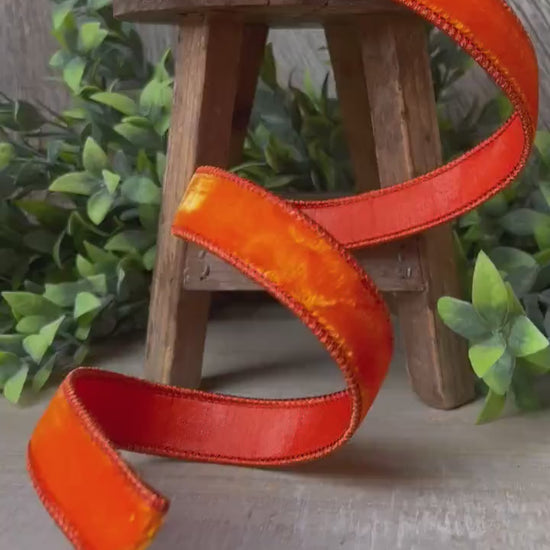 1” Orange Velvet Ribbon, Halloween Ribbon, Fall Ribbon