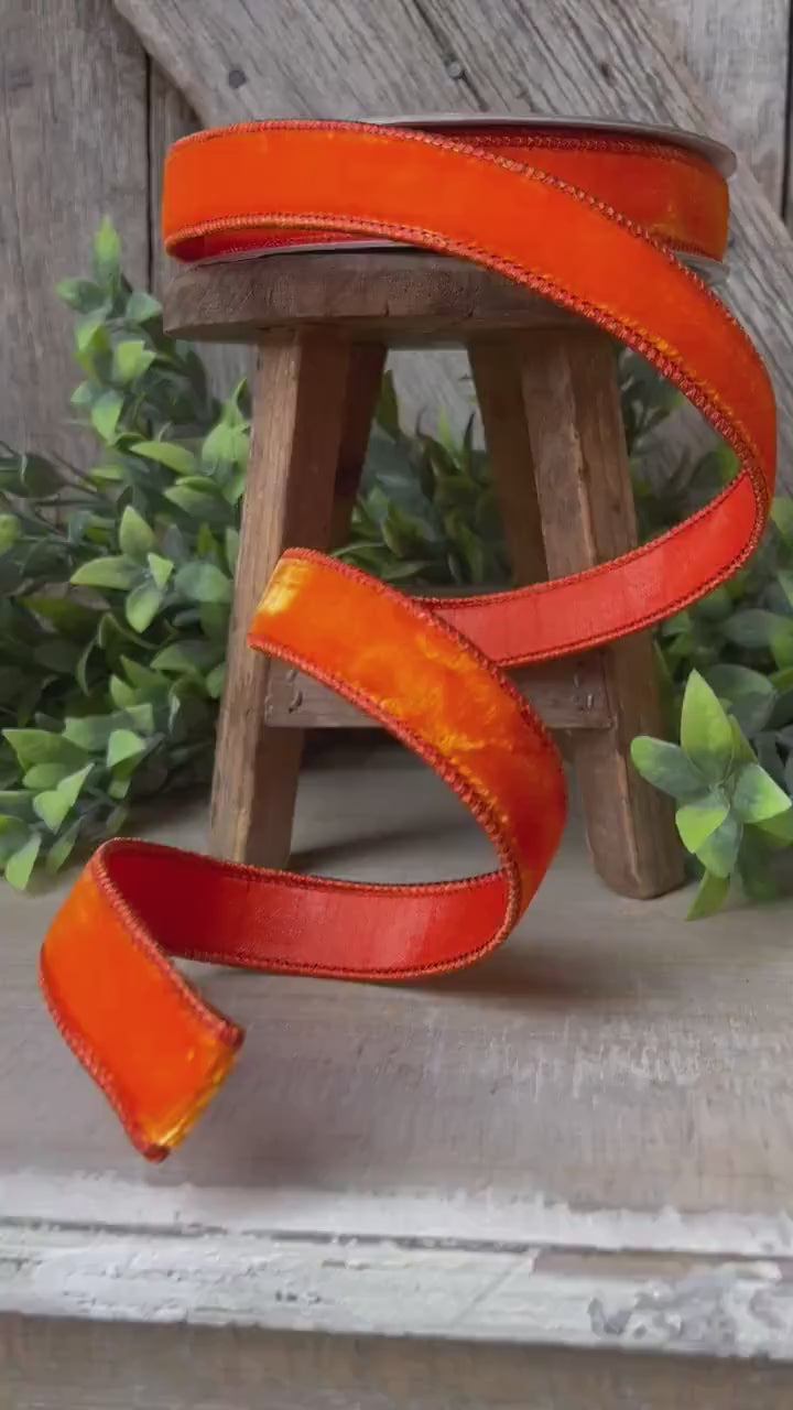 1” Orange Velvet Ribbon, Halloween Ribbon, Fall Ribbon