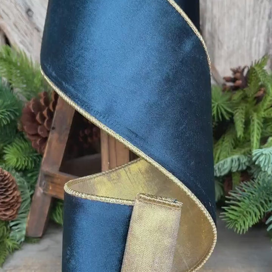 4" Midnight Blue Velvet Ribbon, Blue Christmas Ribbon