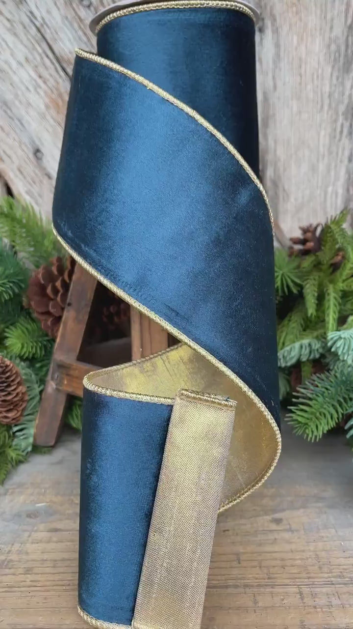 4" Midnight Blue Velvet Ribbon, Blue Christmas Ribbon