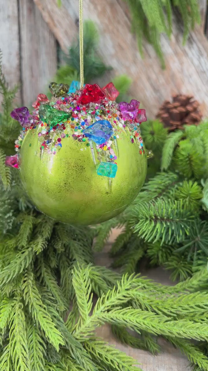 5" Lime Green KALEIDOSCOPE BALL Ornament, Farrisilk Christmas Ornament