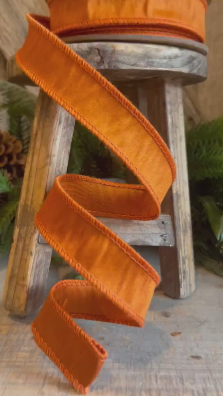 1" Orange Dupioni Ribbon, Orange Ribbon, Fall Ribbon