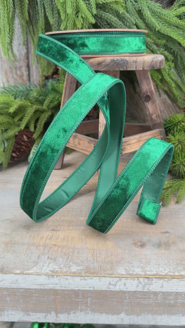 1" Emerald Green Velvet Ribbon, Wired RIbbon