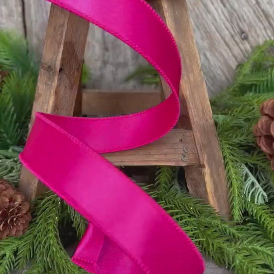 1" Hot Pink Wired Satin Ribbon, Farrisilk Ribbon, Satin Ribbon