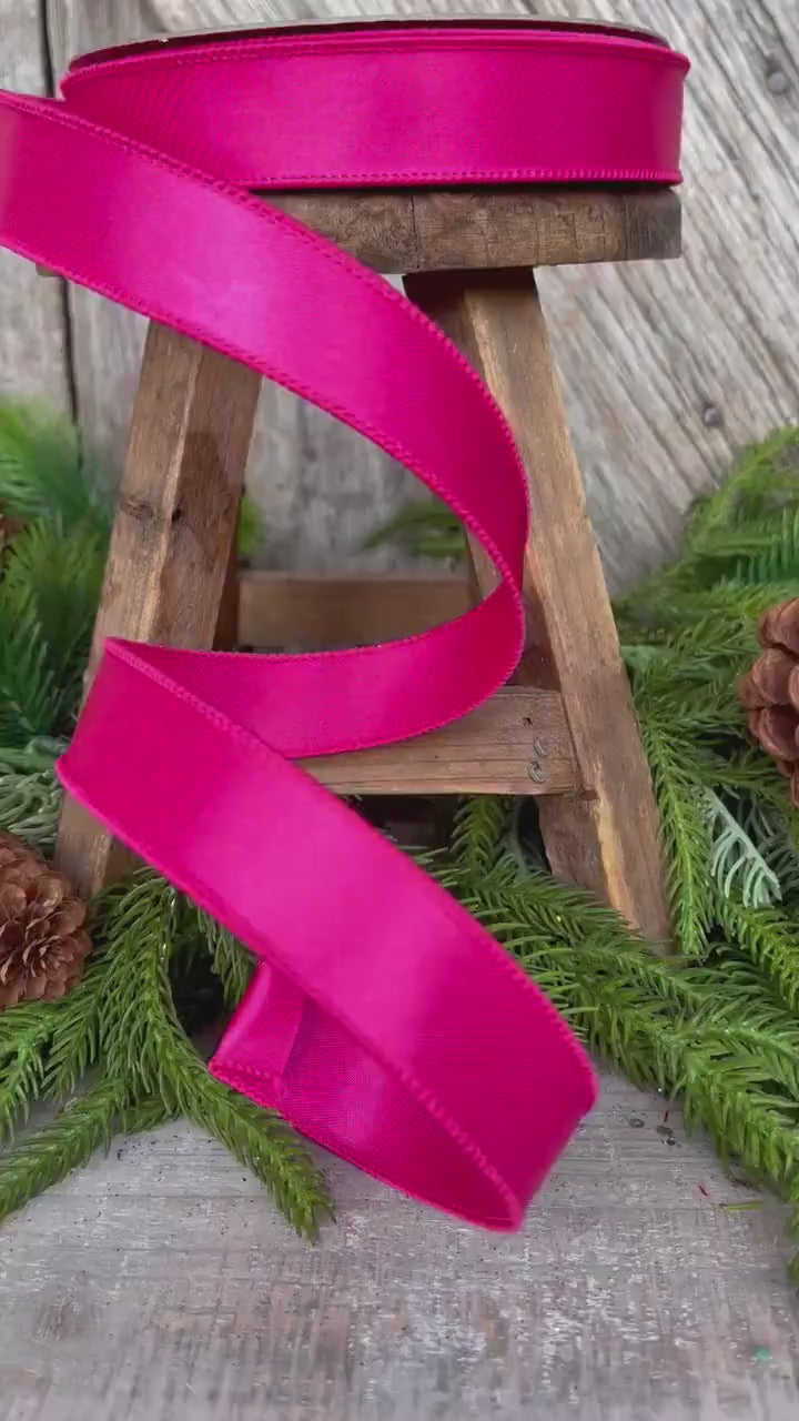 1" Hot Pink Wired Satin Ribbon, Farrisilk Ribbon, Satin Ribbon