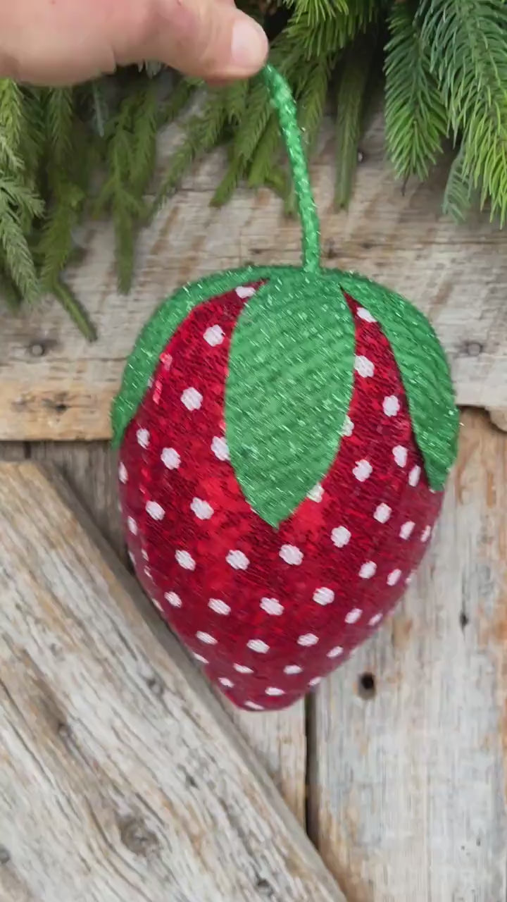 11" Strawberry Ornament, Strawberry Wreath Attachment, Sequin Strawberry