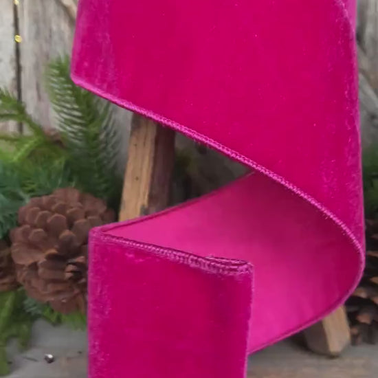 4" Hot Pink Velvet Ribbon, Christmas Ribbon, Hot Pink Ribbon for Christmas Tree