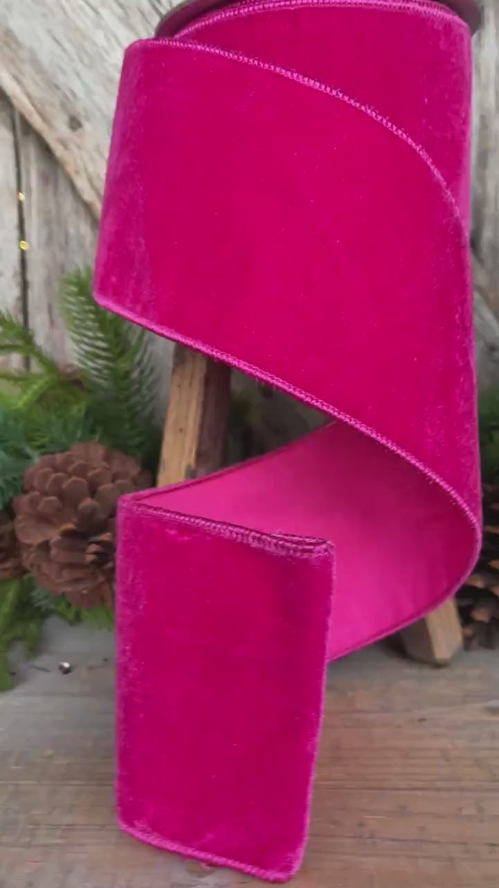 4" Hot Pink Velvet Ribbon, Christmas Ribbon, Hot Pink Ribbon for Christmas Tree