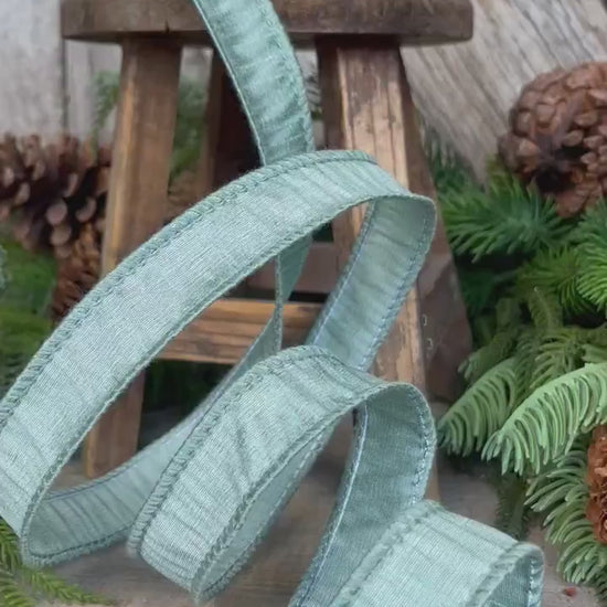 1" Seafoam Teal Dupioni Ribbon, Wired Ribbon, Teal Ribbon