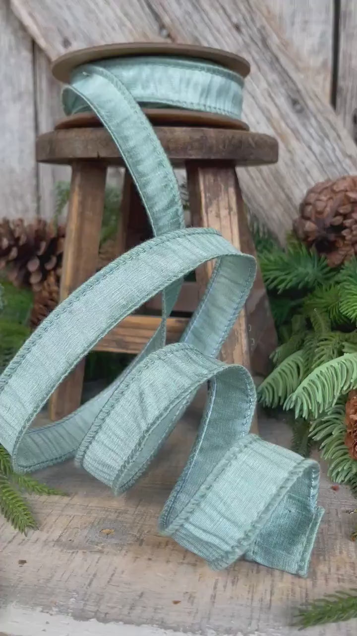 1" Seafoam Teal Dupioni Ribbon, Wired Ribbon, Teal Ribbon