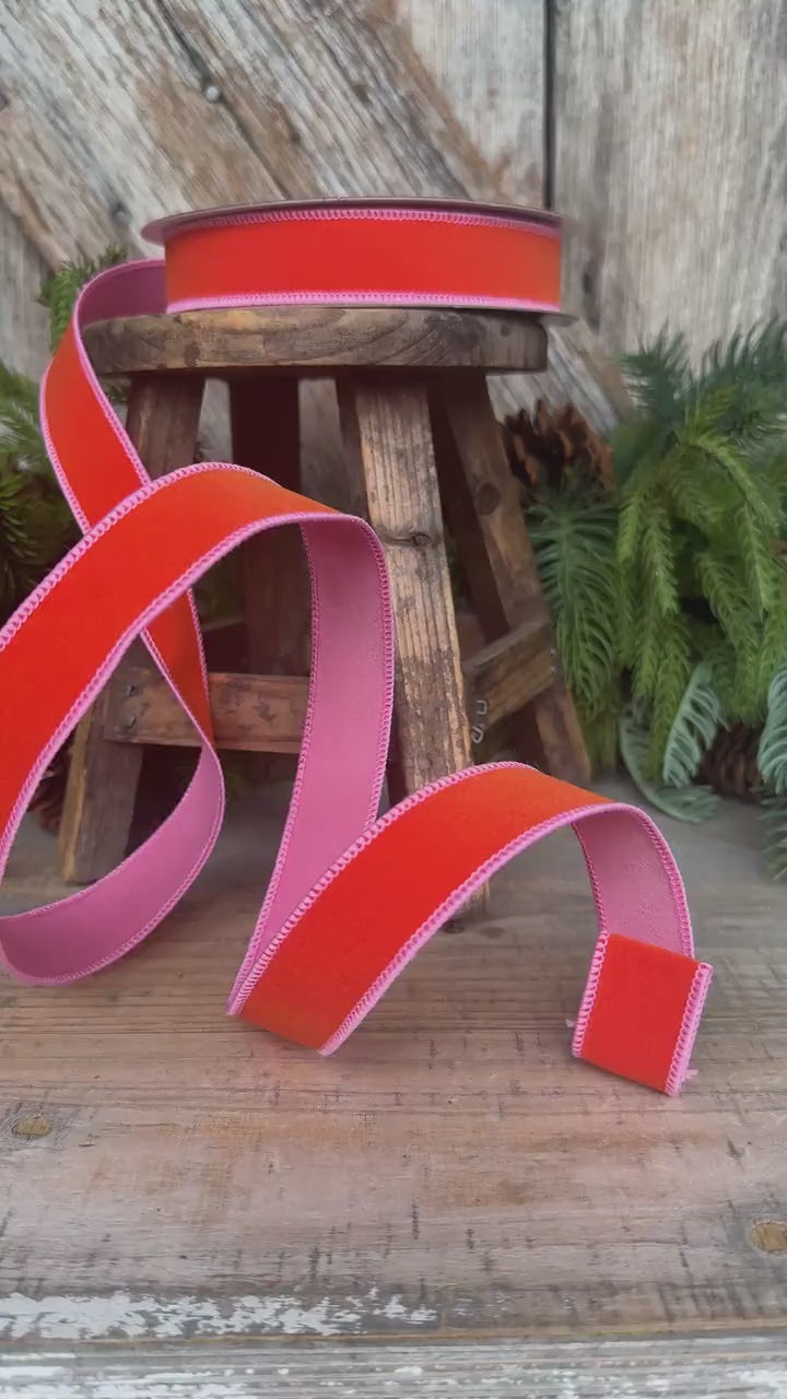 1" Orange and Pink Halloween Ribbon, Farrisilk Ribbon, Chroma Colors
