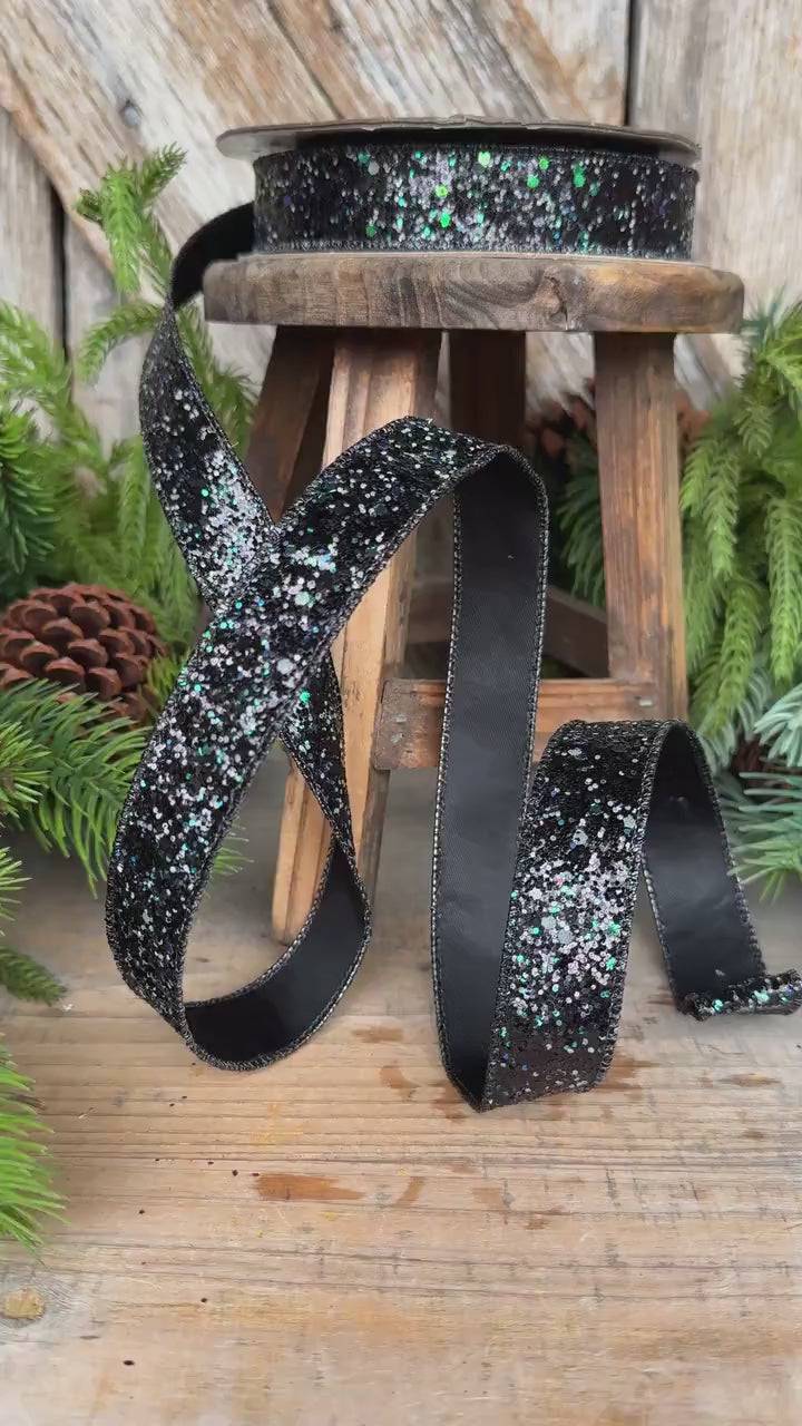 1" Black Ribbon, Halloween Ribbon, Glitz Ribbon