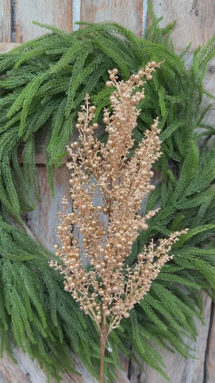 26" Gold Mini Berry Spray, Christmas Berry Spray