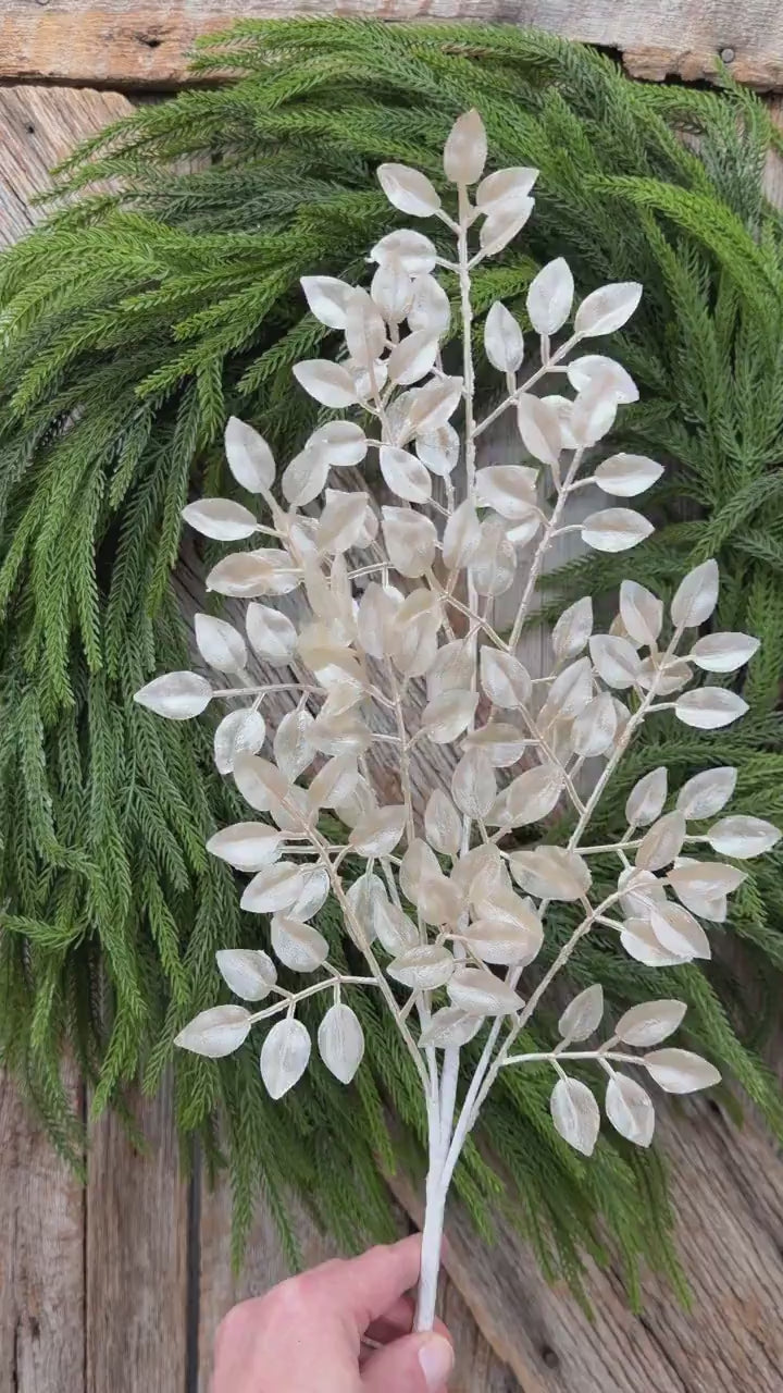 28" Pearl Leaf Spray – Elegant Christmas Greenery