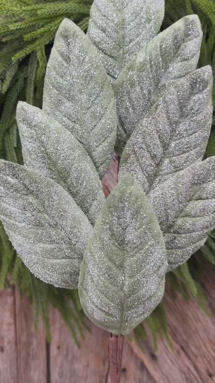 28" Frosted Green Magnolia Leaf Spray – Christmas Greenery