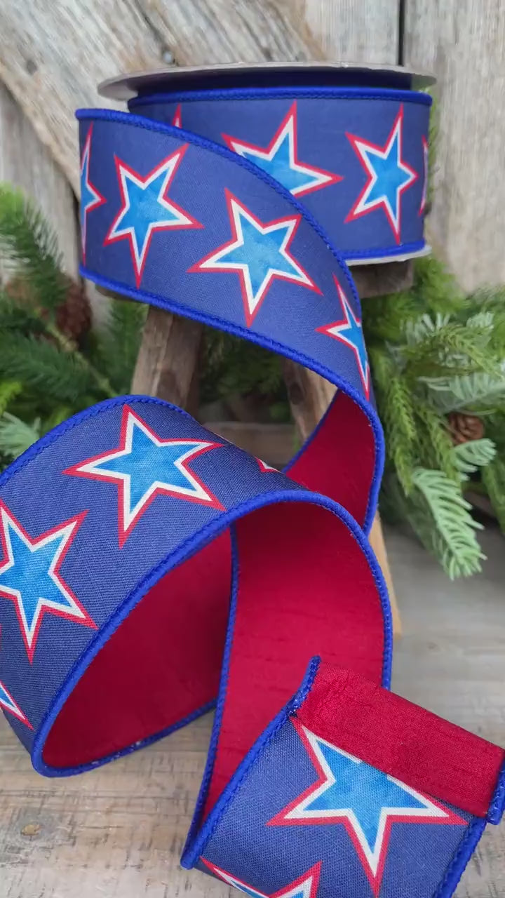 2.5" Liberty Stars Ribbon, Farrisilk Ribbon, Patriotic Ribbon