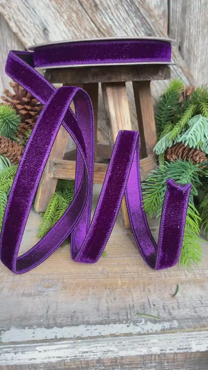 3/4" Purple Velvet Luster Ribbon, Farrisilk Ribbon, Halloween Velvet Ribbon