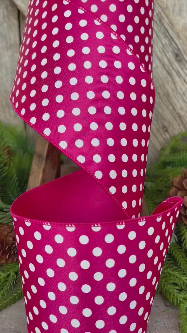 4" Hot Pink Mini Dots, Farrisilk Ribbon, Wired Ribbon