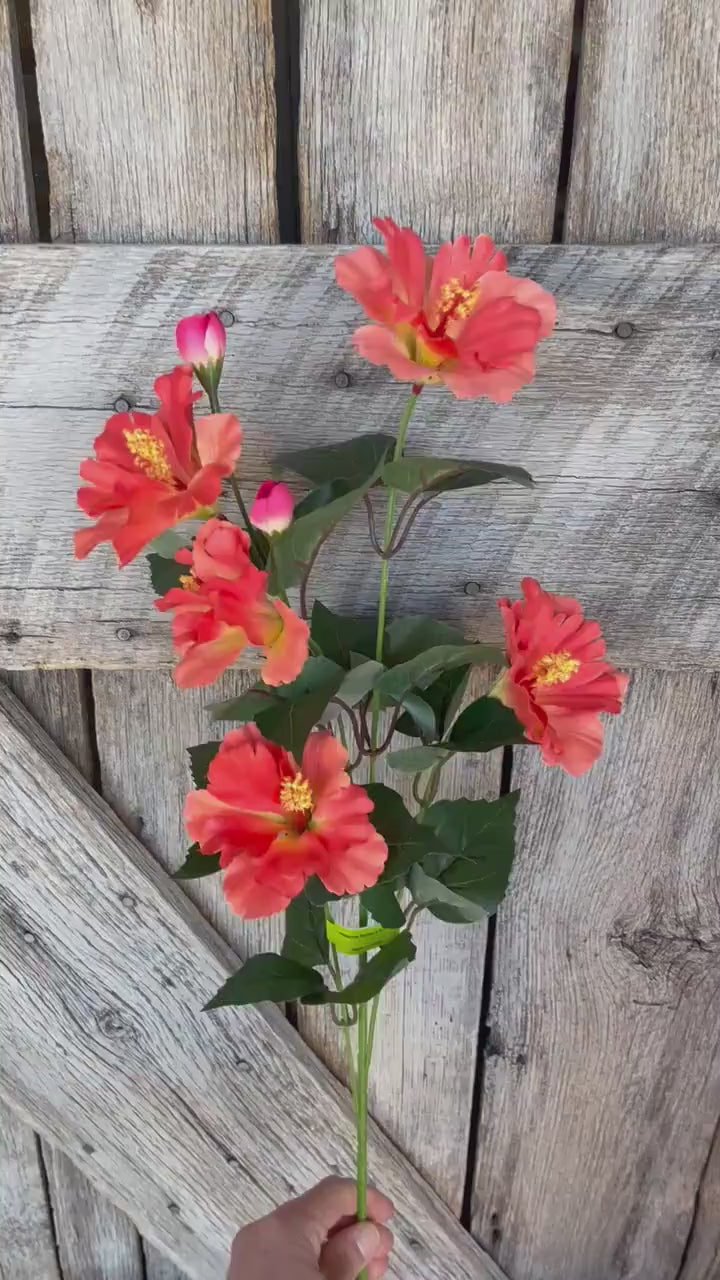 28" Orange Hibiscus Stem, Artificial Stem, Hibiscus Spray