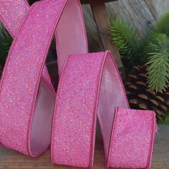 1.5" Pink Sparkle Ribbon, Christmas Ribbon, Pink Glitter RIbbon