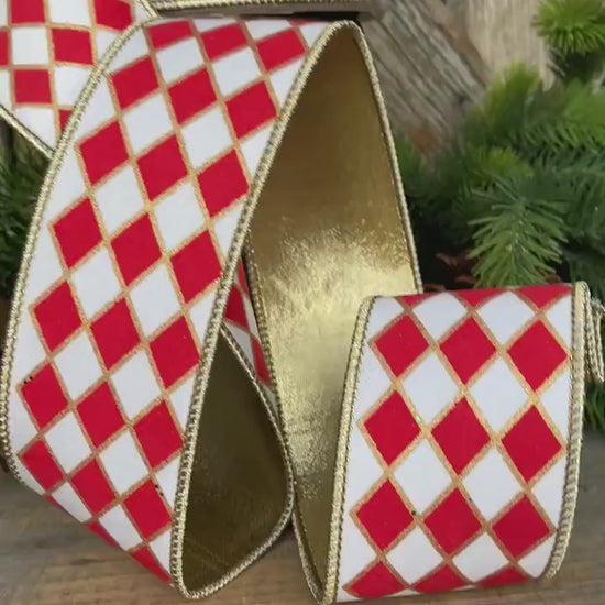 2.5" Red and White Harlequin Ribbon, Christmas Ribbon