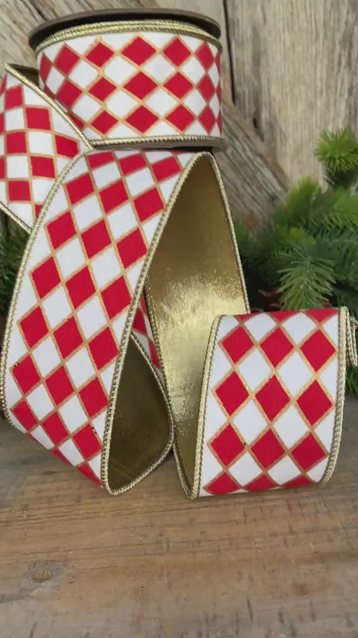 2.5" Red and White Harlequin Ribbon, Christmas Ribbon