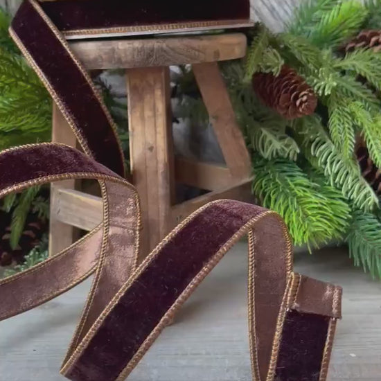 1”Chocolate Velvet Ribbon, Farrisilk ribbon, designer ribbon