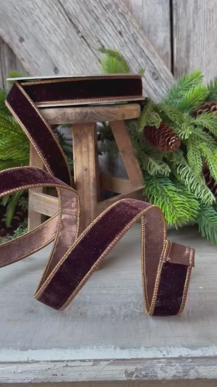 1”Chocolate Velvet Ribbon, Farrisilk ribbon, designer ribbon