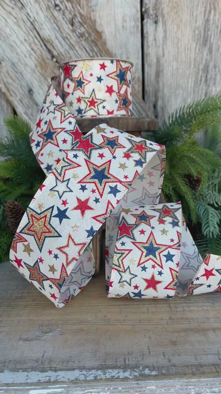 2.5" Patriotic Ribbon, Wired Ribbon, Stars Ribbon