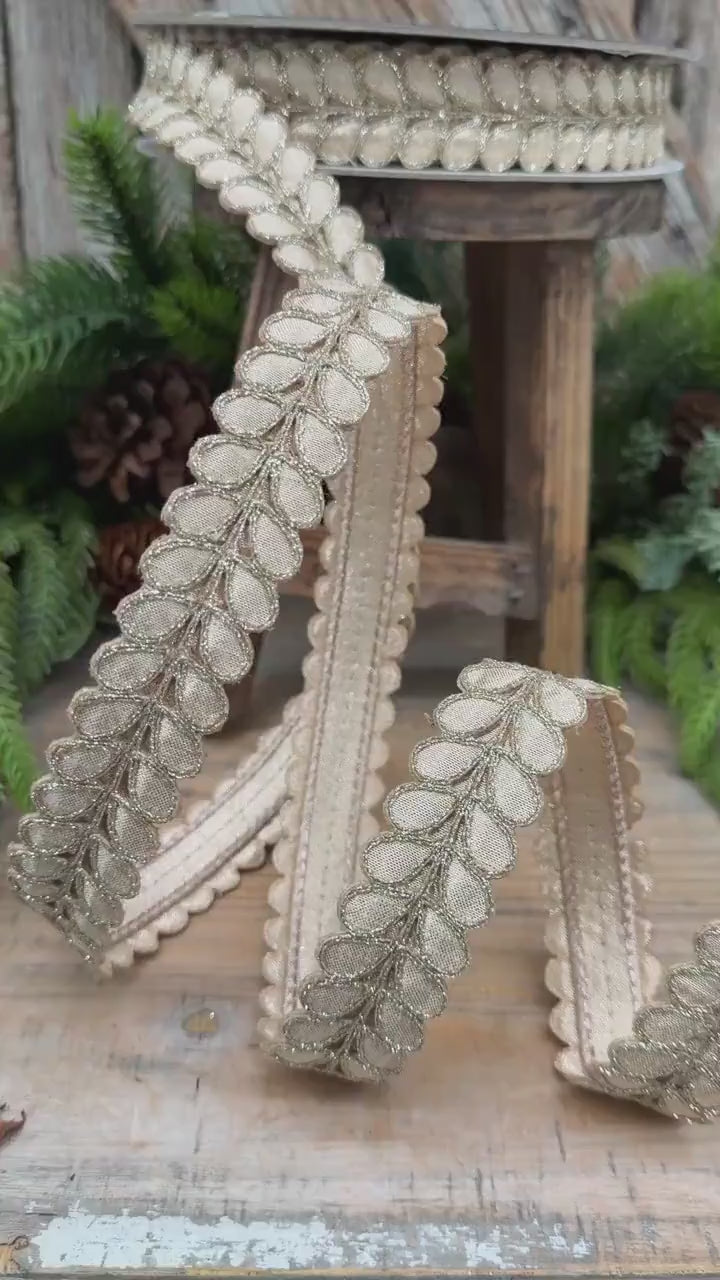1" Champagne Gilded Garland Ribbon by Farrisilk