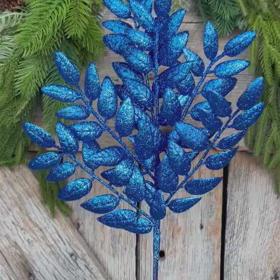 22" Blue Honey Locust Spray, Blue Christmas Spray, Blue Christmas Tree Spray