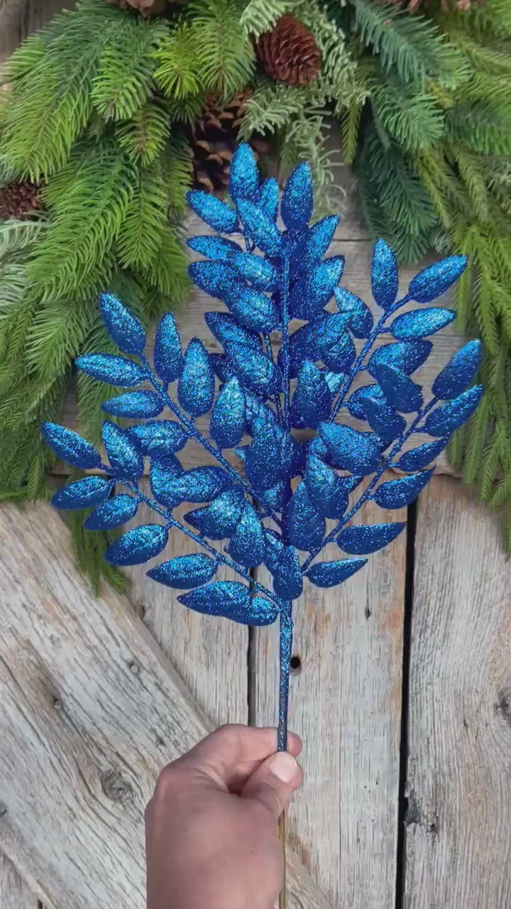 22" Blue Honey Locust Spray, Blue Christmas Spray, Blue Christmas Tree Spray