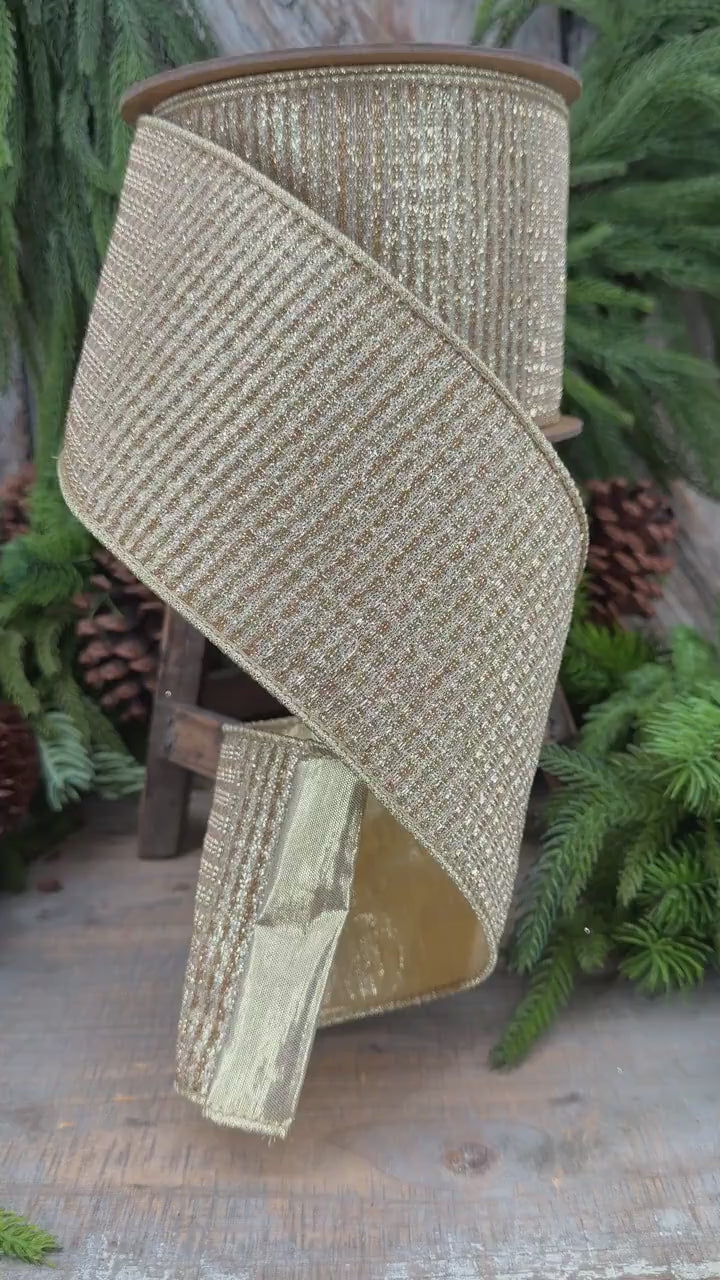 4" Gold Metallic Ribbon, Gold Sparkle Christmas Ribbon